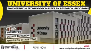 University of Essex Engineering & Technology Master by Research Programs