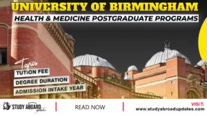 University of Birmingham Health & Medicine Postgraduate Programs